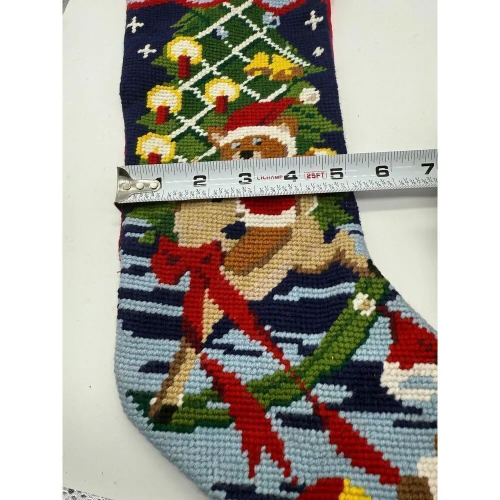 Toys Tree Needlepoint Christmas Stocking Cross Stitch Bear Ball‎ Complete VTG